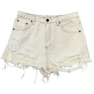 NEW SIGNATURE 8 Distressed Denim Cut-Off Shorts Womens S Frayed Hem High Waist